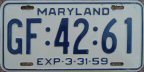 1959 Maryland passenger car plate