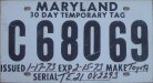 Maryland 1973 temporary plate