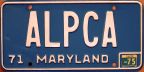 1975 Maryland vanity plate