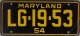 toy 1954 Maryland plate