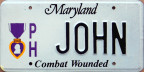 undated Maryland Combat Wounded plate "JOHN"