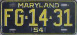 1954 Maryland passenger car plate
