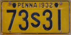 1932 Pennsylvania passenger car plate