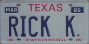 Texas Sesquecentennial vanity