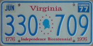 Virginia optional Bicentennial plate