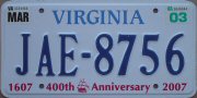 Virginia 400th Anniversary, blue state name