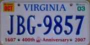 Virginia 400th Anniversary, blue state name