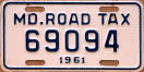 1961 Maryland road tax plate