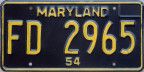 movie prop 1954 Maryland passenger car plate