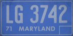 movie prop 1971 Maryland passenger car plate