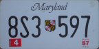 movie prop 1987 Maryland plate